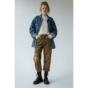 Free People We the Free The Lasso Distressed Straight Leg Jeans Brown NWOT Sz 29